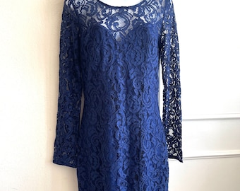 2000 Vintage Teen Casual H&M Blue Lace Dress Size XS Long Sleeves