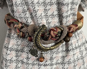 Boho Mixed Metal Braided Wide Belt VTG Wide Woven Braided Boho Metallic Hip Belt Chunky Gold  main image 4