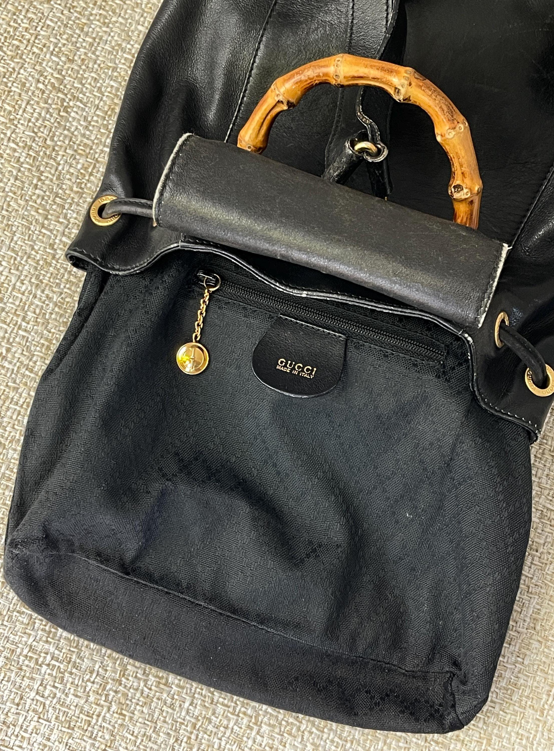 GUCCI Backpack Black Bamboo Backpack Leather Backpack Unisex Backpack ...