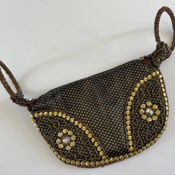 Eastern Clutch Evening clutch Black fabric/gold tone metal women's clutch Beaded/crystal clutch Party clutch Concert clutch