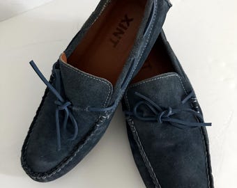 XINT shoes Men's navy blue suede leather braided mocassins size 9