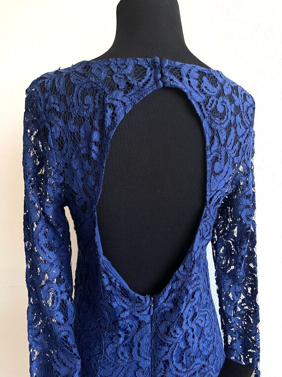 h&m blue dress long sleeve H&M Little Dress Dark Blue Guipure Lace Illusion Dress Women's Dress Size  10 Long Sleeve