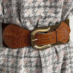 Vintage 80s belt Women&#39;s wide belt Leather/suede belt size LM Brown leather/metal belt Fashion belt