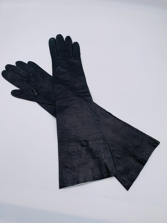 Black leather gloves Vintage ladies gloves Black l