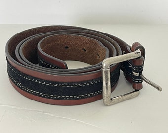 Belt brown leather size XXL 52" 7 stitch Men's leather belt Two tone black/brown buckle classic belt