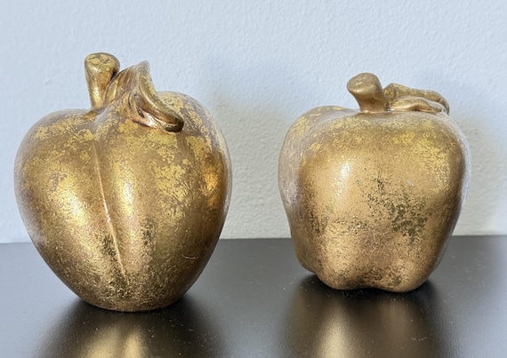 Set of 2 Vintage Golden Gilded Brass Apple/apricot Art Deco