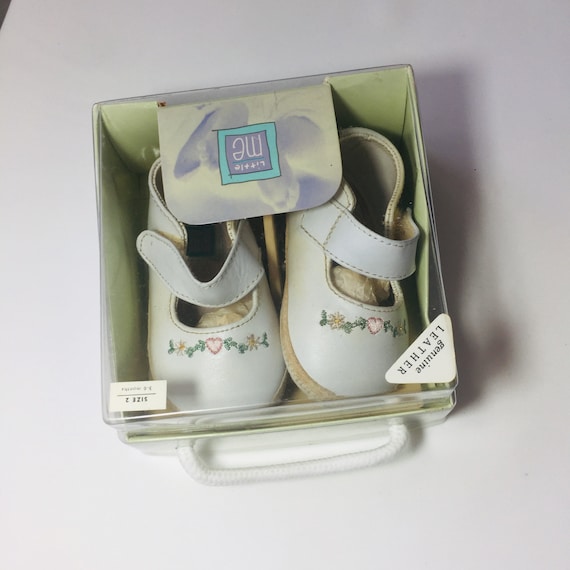 White genuine leather baby shoes Handmade white b… - image 2
