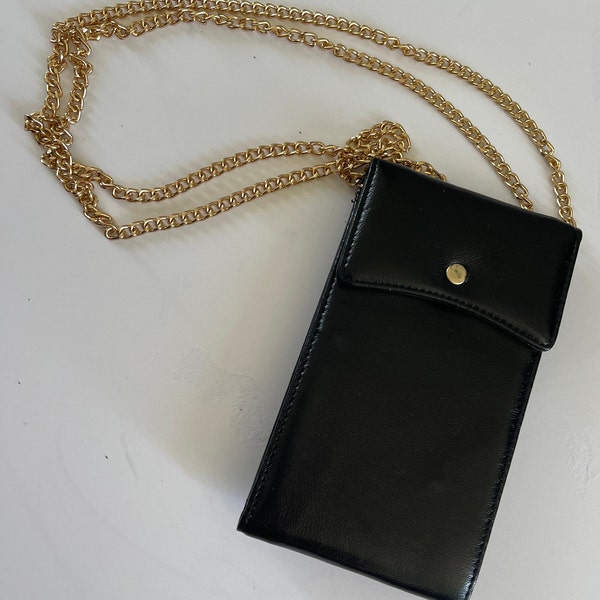 Phones crossbody bag Black faux leather cart holder shoulder bag Small women's purse handbag