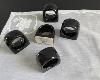 Set of 5 porcelain napkin rings Japanese black ceramic napkin rings