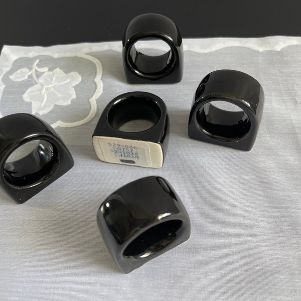 Set of 5 porcelain napkin rings Japanese black ceramic napkin rings