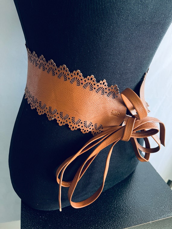 Women's belt Brown faux leather belt Vintage belt… - image 2