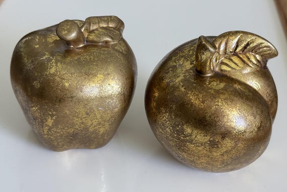 Set of 2 Vintage Golden Gilded Brass Apple/apricot Art Deco