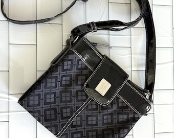 9&CO crossbody bag Black lacquered leather/canvas shoulder bag