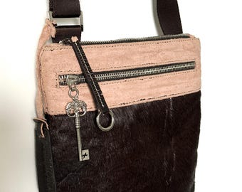 Aqua Madonna crossbody bag Dark brown deer fur leather shoulder bag