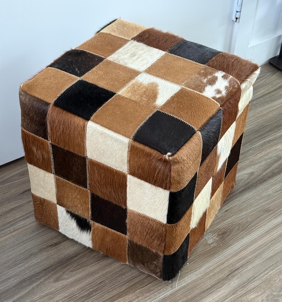 Cowhide Pouffe Brown Multicolor Patch Work Leathe… - image 10