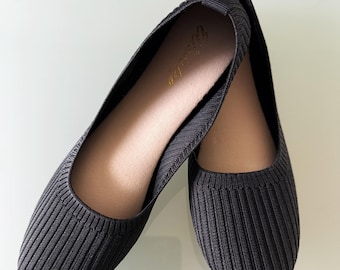 Zapatos planos de mujer Weestep, bailarinas negras de punta redonda de punto elástico, talla 10