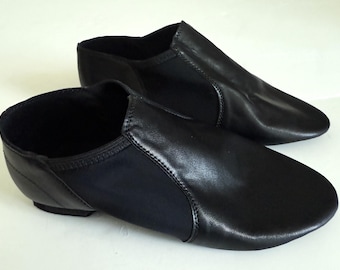 Bokimd dance shoes Black leather/nylon gymnastic/jazz dance unisex slip-on kid's shoes size W9