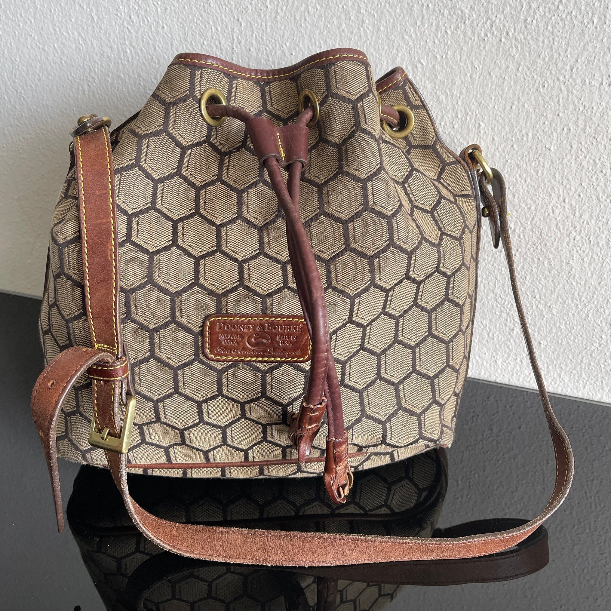 Vintage Dooney Bourke Monogram Canvas Backpack in Beige and Brown Dooney & Bourke Backpack Brown Bags & Handbags for Women for  main image 4