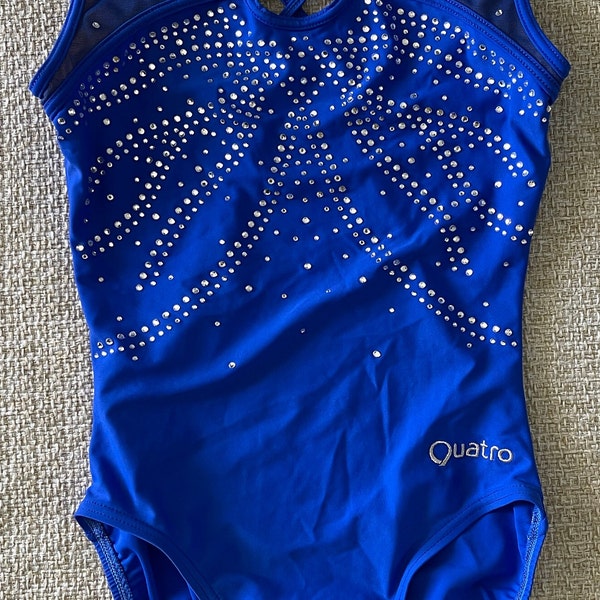 QUATRO Gymnastics Leotard Navy swimwear for girls Blue nylon/crystal swimsuit Sparkly swimsuit Girls dance swimwear for girls Size ASM