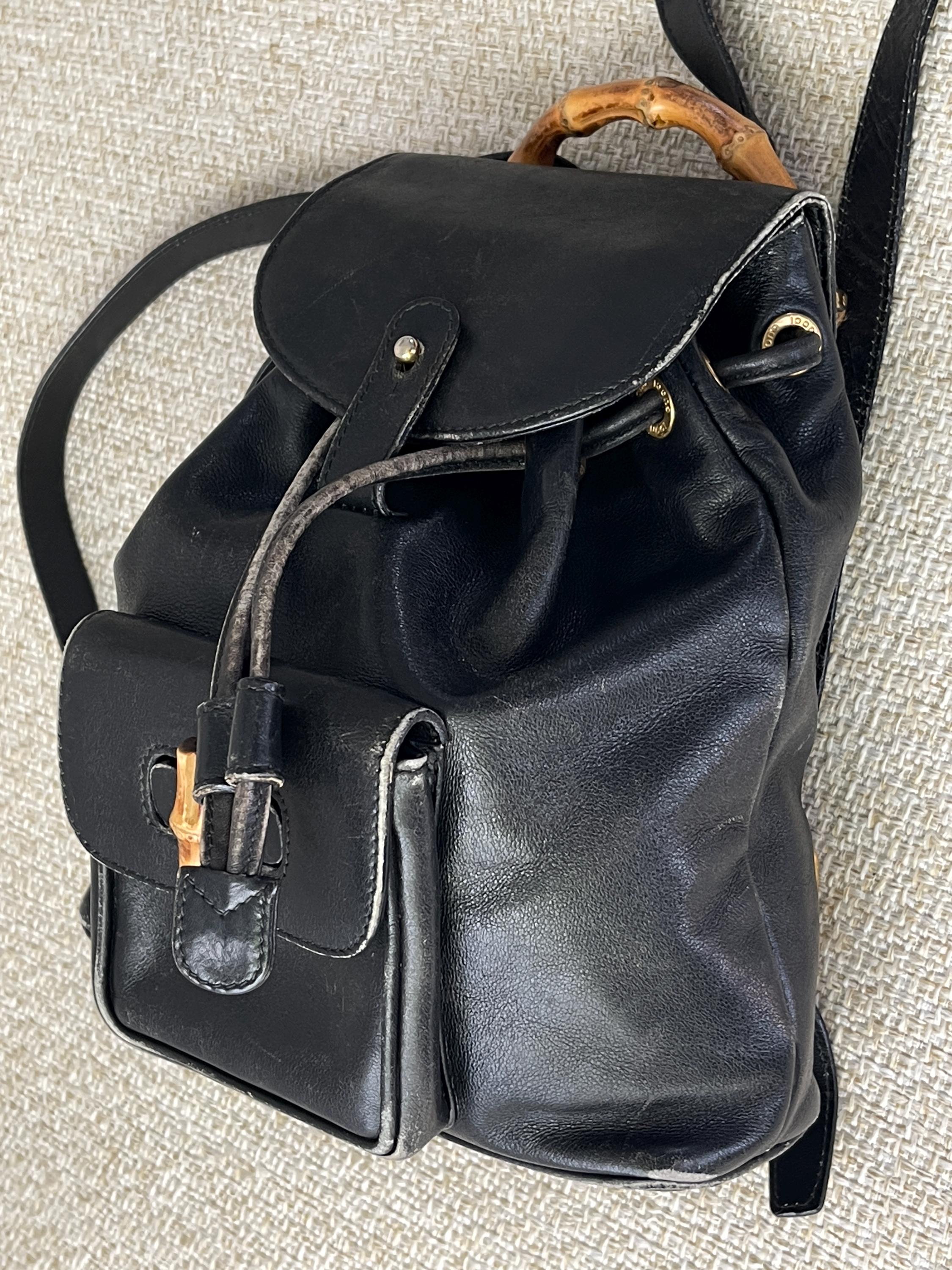 GUCCI Backpack Black Bamboo Backpack Leather Backpack Unisex Backpack ...