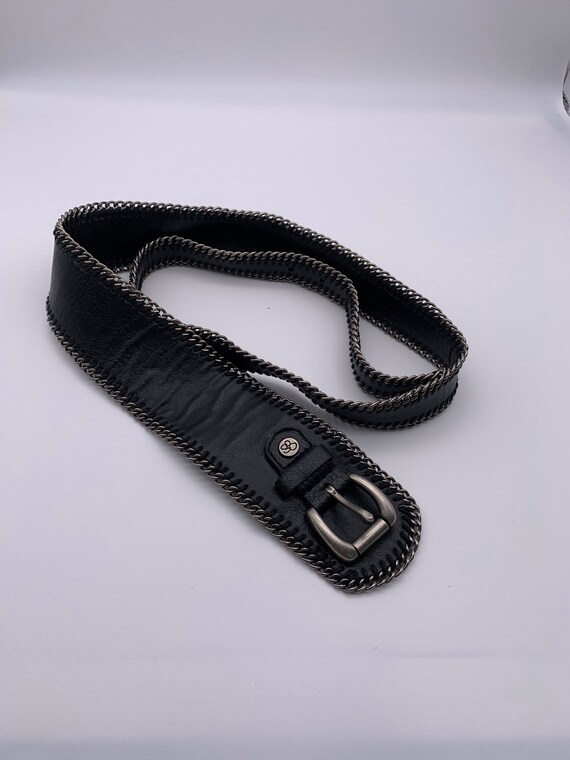 Women's belt Black leather/metal belt Vintage belt