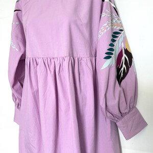 Free People Dress Purple cotton mini dress Pregnant embroidered lilac long sleeve tunic dress size SP image 10