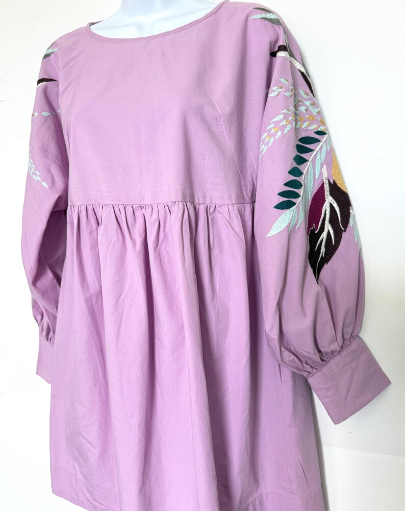 Free People Dress Purple cotton mini dress Pregnant embroidered lilac long sleeve tunic dress size SP image 10