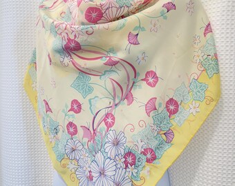 Patty Smitt scarf Vintage scarf Yellow silk scarf Multicolor hand-stitched scarf Spring floral square scarf