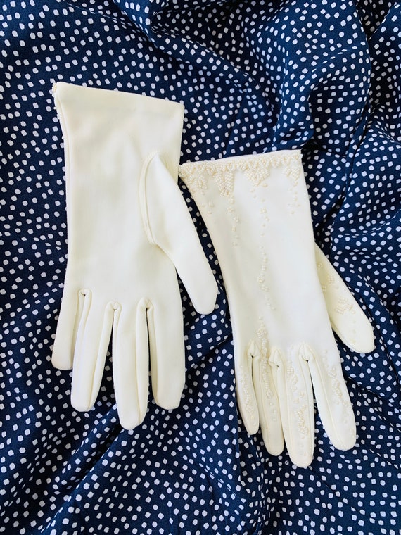 Wedding Gloves Pearl bridal gloves White full-fin… - image 4