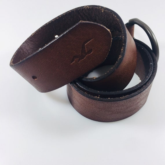 Men's belt Hollister Leather brown belt Genuine l… - image 10