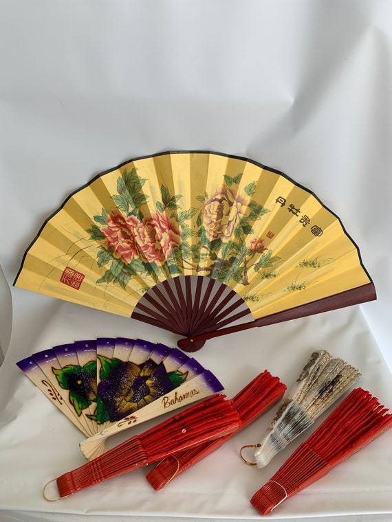 Hand Fans Set of 6 multi colors fans Hand made silk/w… Gem