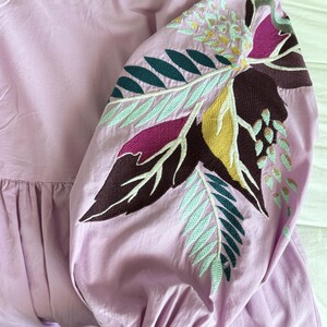 Free People Dress Purple cotton mini dress Pregnant embroidered lilac long sleeve tunic dress size SP image 4