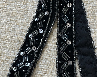 Women's Belt Velvet black embroidered 76" x 0,8" hand made elegant vintage belt