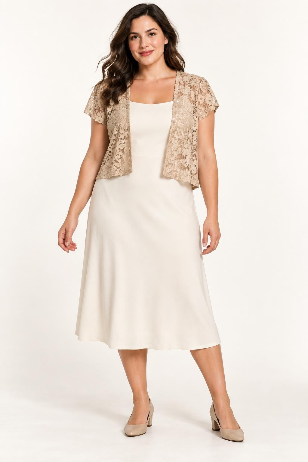 Forever 21 bolero Women's tan floral lace beaded shrug blouse size M