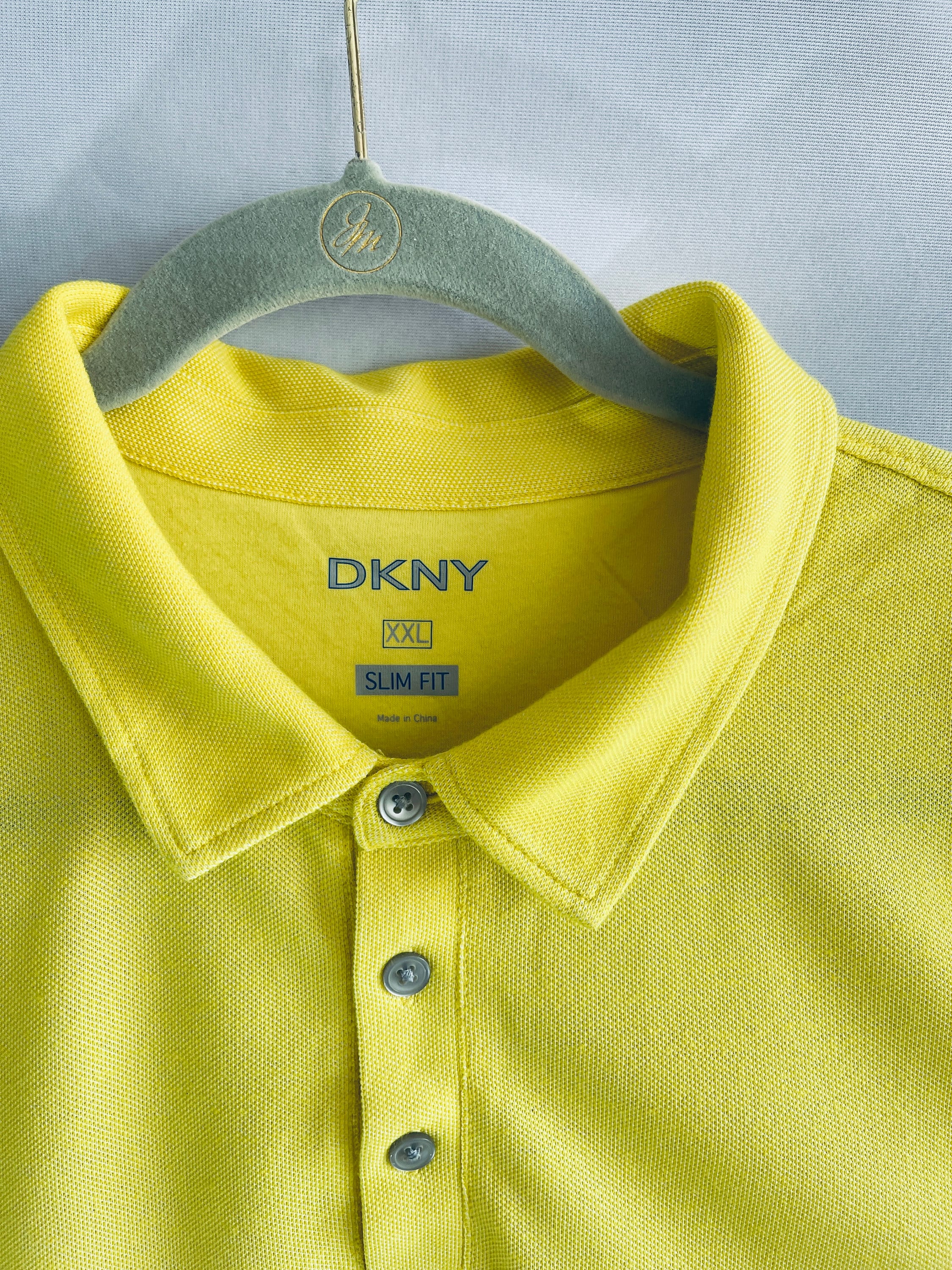 DKNY POLO T Shirt Custom Yellow Polo Shirt XXL Slim Fit Size Short Sleeves  