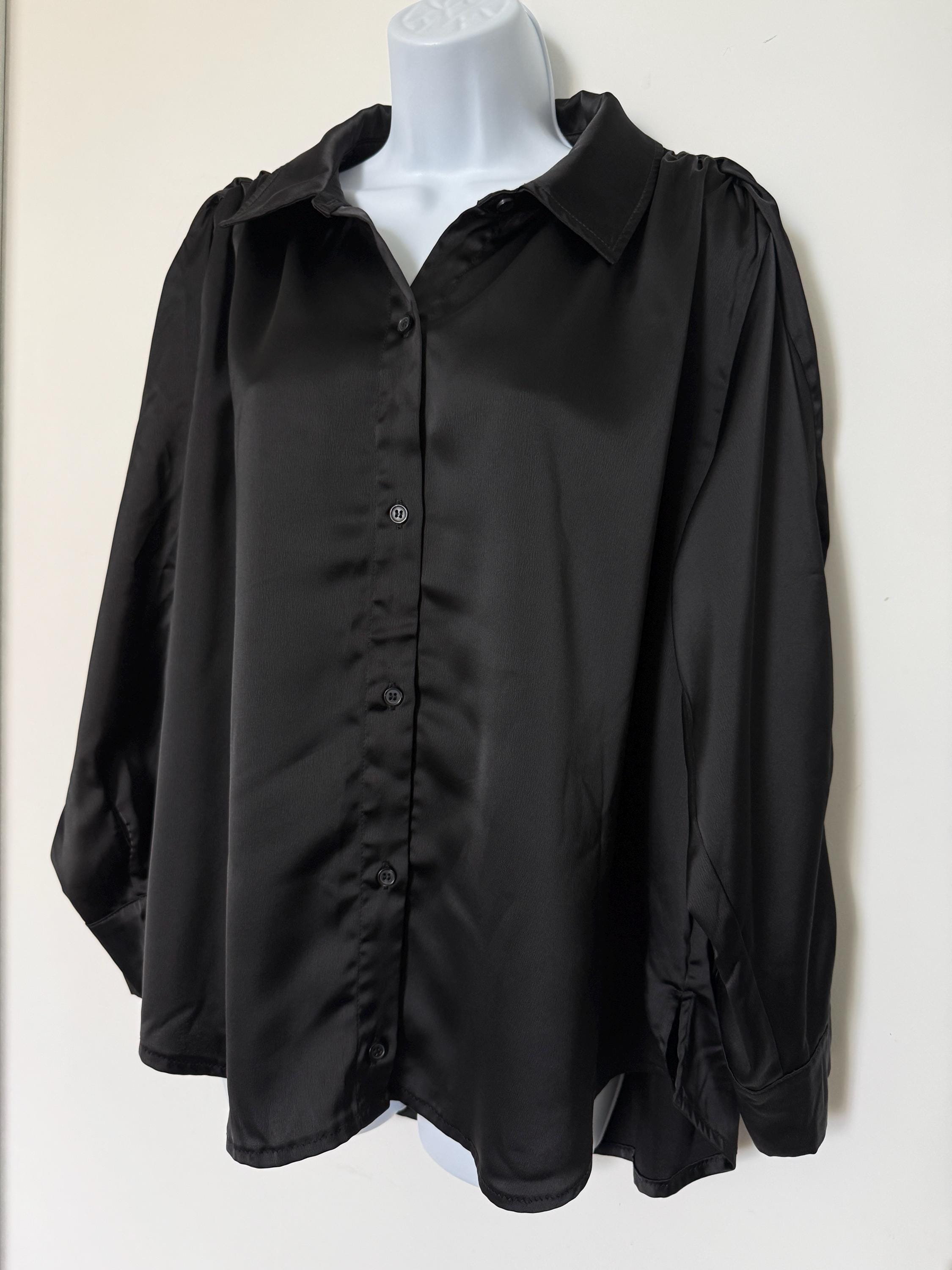 Nina Parker Blouse Black Satin Long Sleeves Buttons Size XL - Etsy