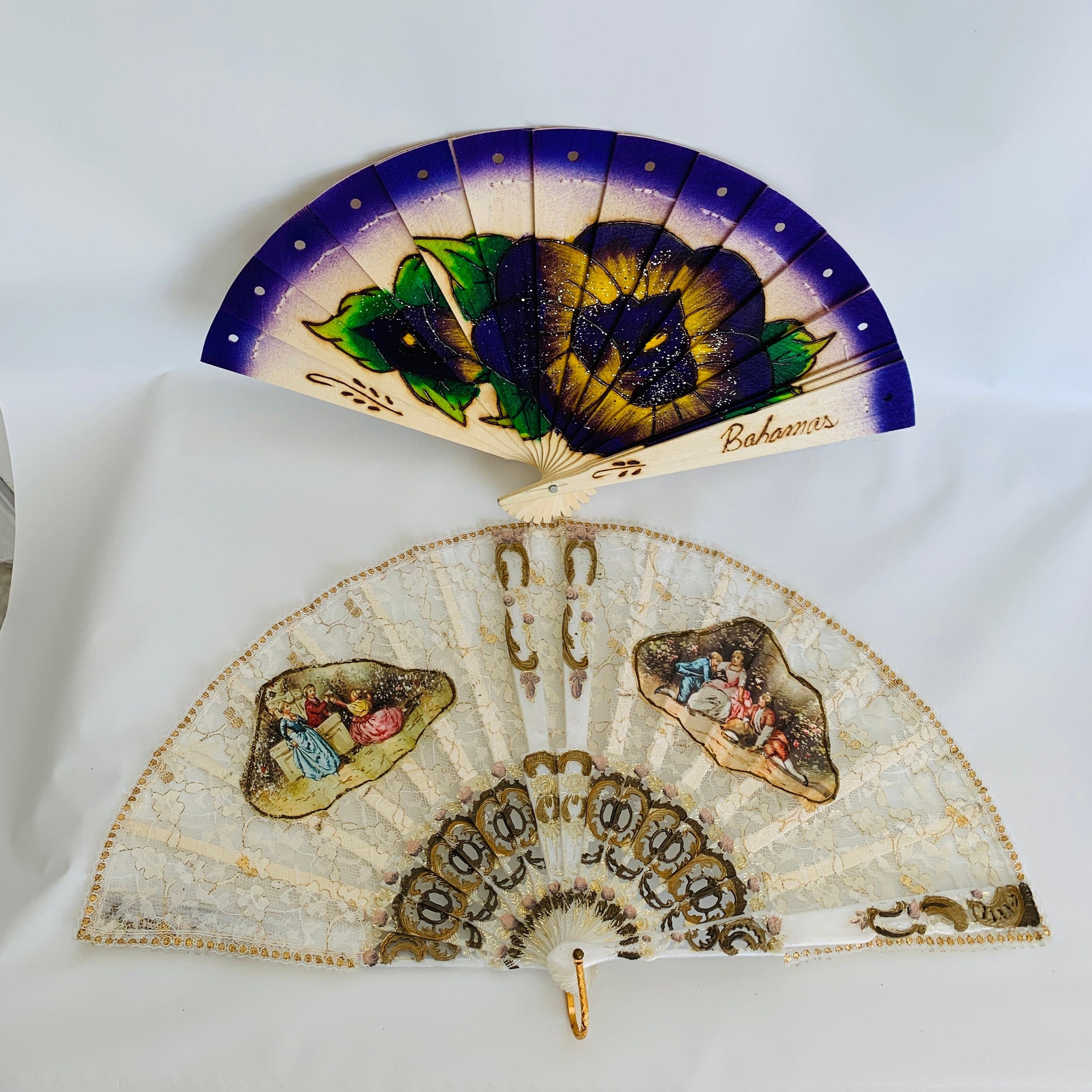 Hand Fans Set of 6 Multi Colors Fans Hand Made Silk/woods