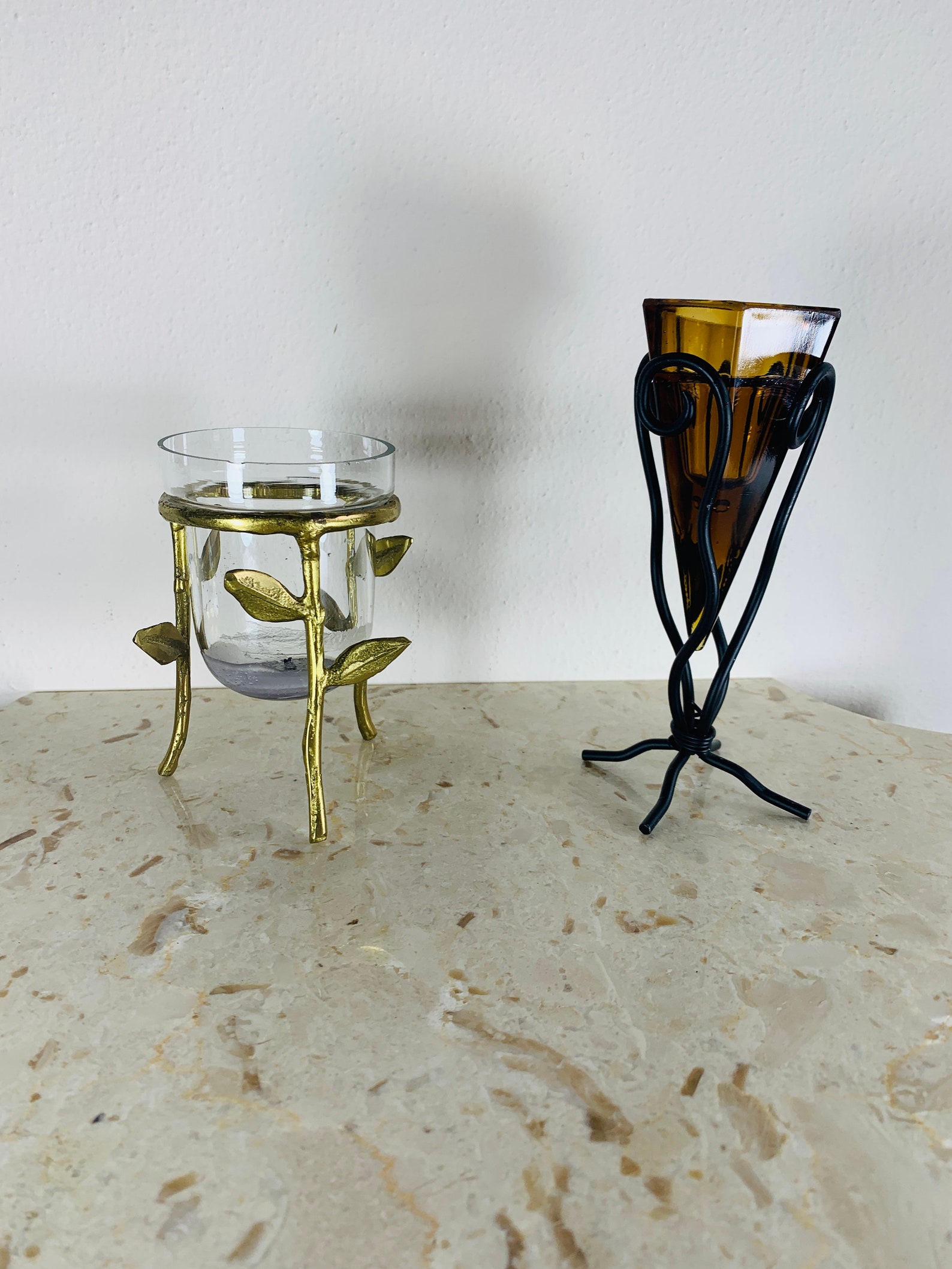 Glass/brass Oil Burner and Candle Holder Essential Oil Burner Stand in