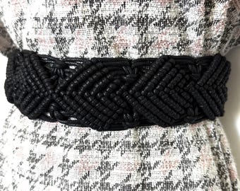 Women's Belt Black cord adjustable woven fashion size ML