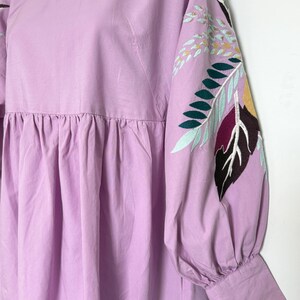 Free People Dress Purple cotton mini dress Pregnant embroidered lilac long sleeve tunic dress size SP image 5