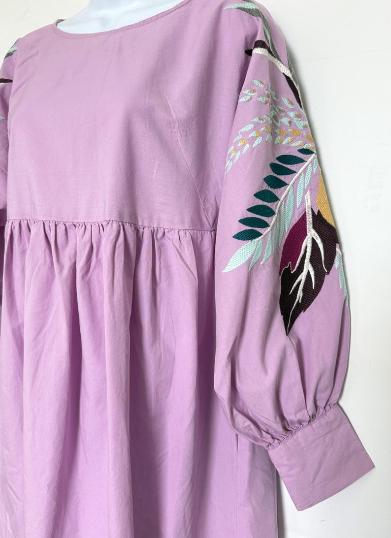 Free People Dress Purple cotton mini dress Pregnant embroidered lilac long sleeve tunic dress size SP image 5
