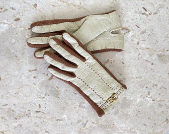 ARIS women winter's GLOVES Beige/brown four leather/wool jersey women gloves size S