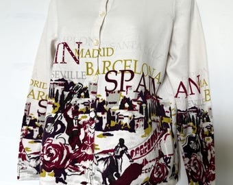 CHRISTOPHER&BANKS cardigan Women's long sleeve sweater European Spain novelty print cardigan size M