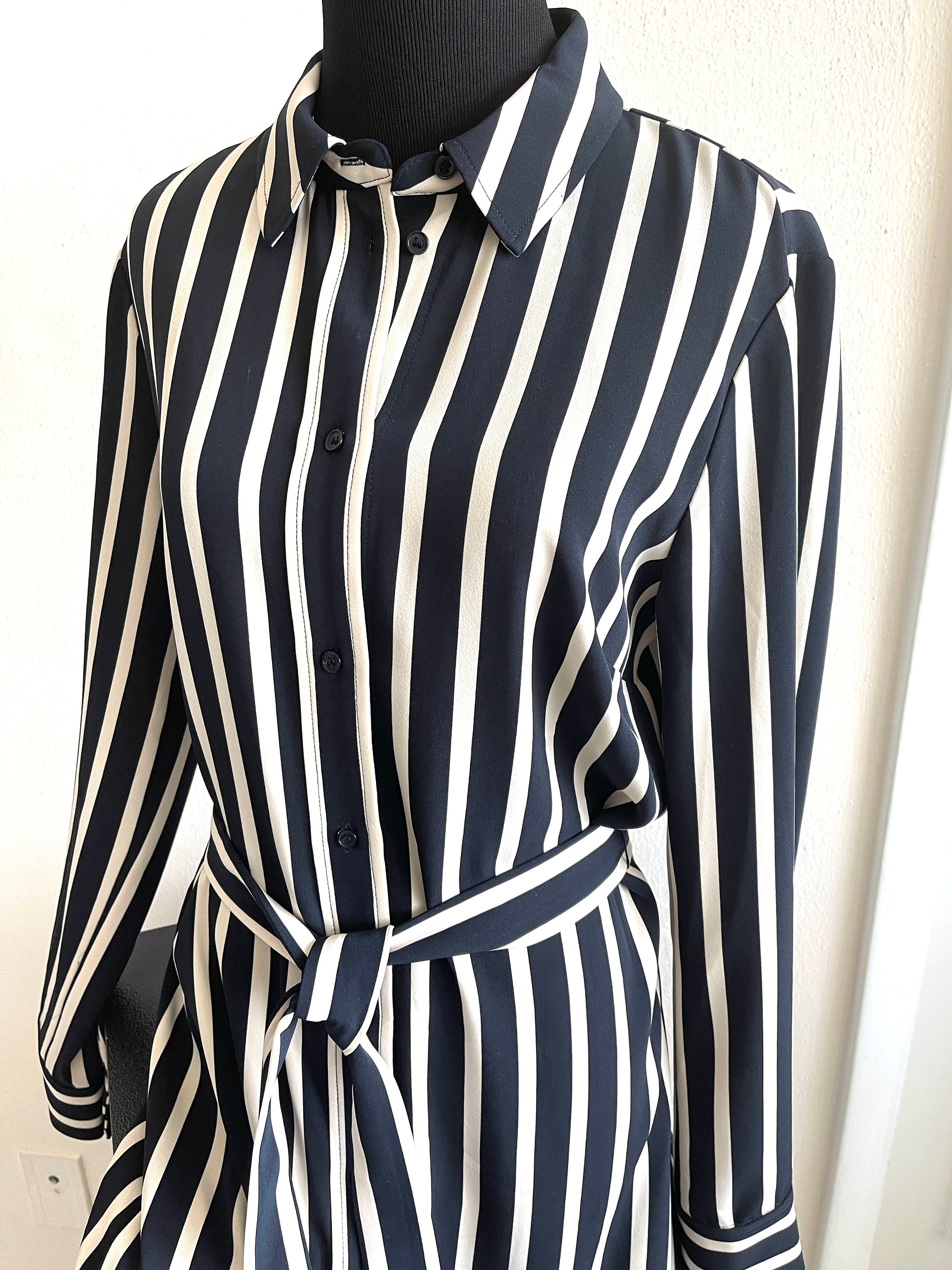 H&M Casual Dress Women's White/black Strip Long Sleeve Polyester Size S Dress