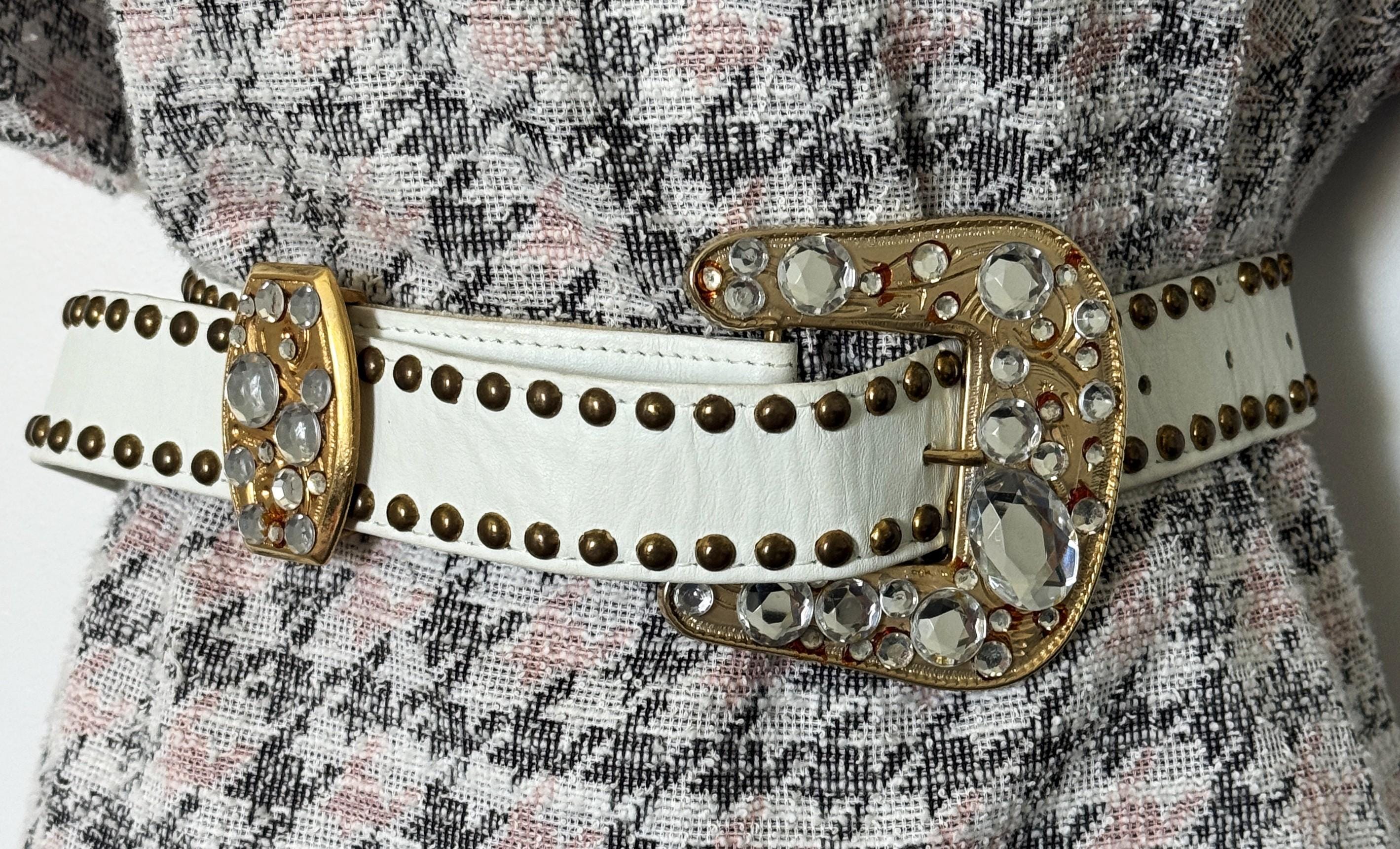 Ornate Pearl & Rhinestone Belt Buckle with bronze angel vintage Belt, A Vintage, Buckle, Western, Enamel, Saddle, Vintage, 753 main image 2