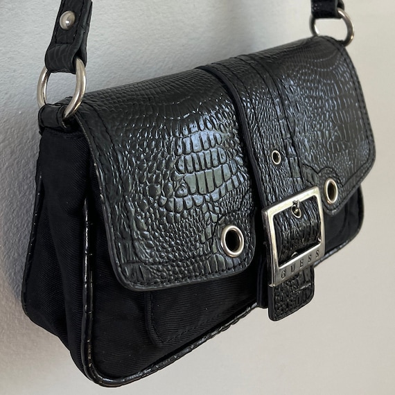 Guess Black Faux Patent Leather Shoulder Purse Bag