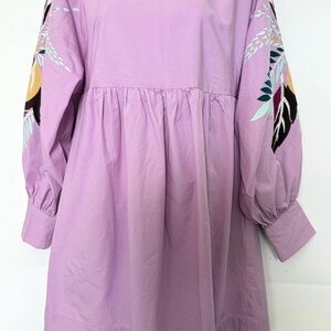 Free People Dress Purple cotton mini dress Pregnant embroidered lilac long sleeve tunic dress size SP image 3
