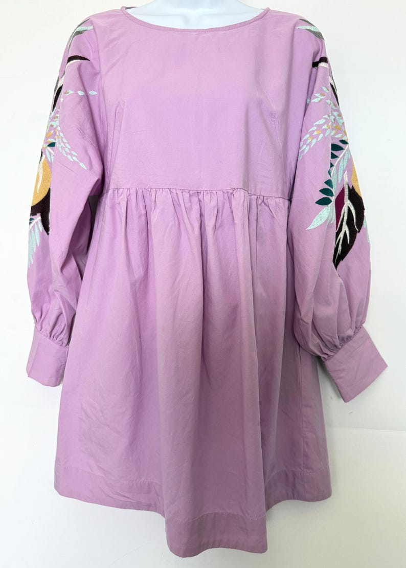 Free People Dress Purple cotton mini dress Pregnant embroidered lilac long sleeve tunic dress size SP image 3