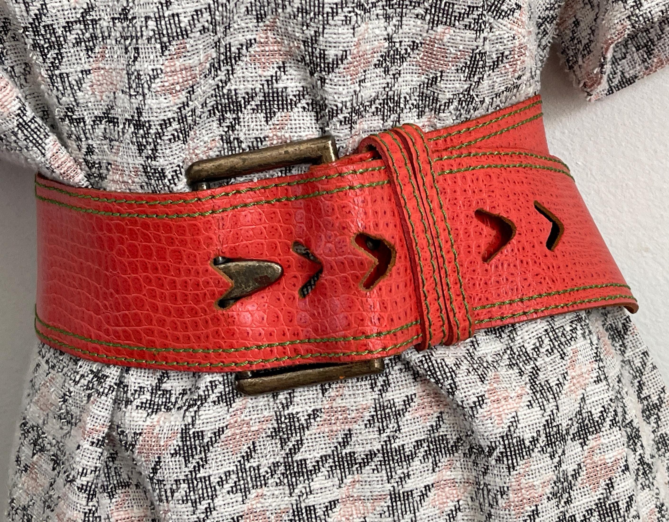 Vintage belt women\'s belt Orange leather belt size L Limited Express accessories Womens Orange Belt for Jeans Real Leather 4.0 Cm Ladies  main image 3