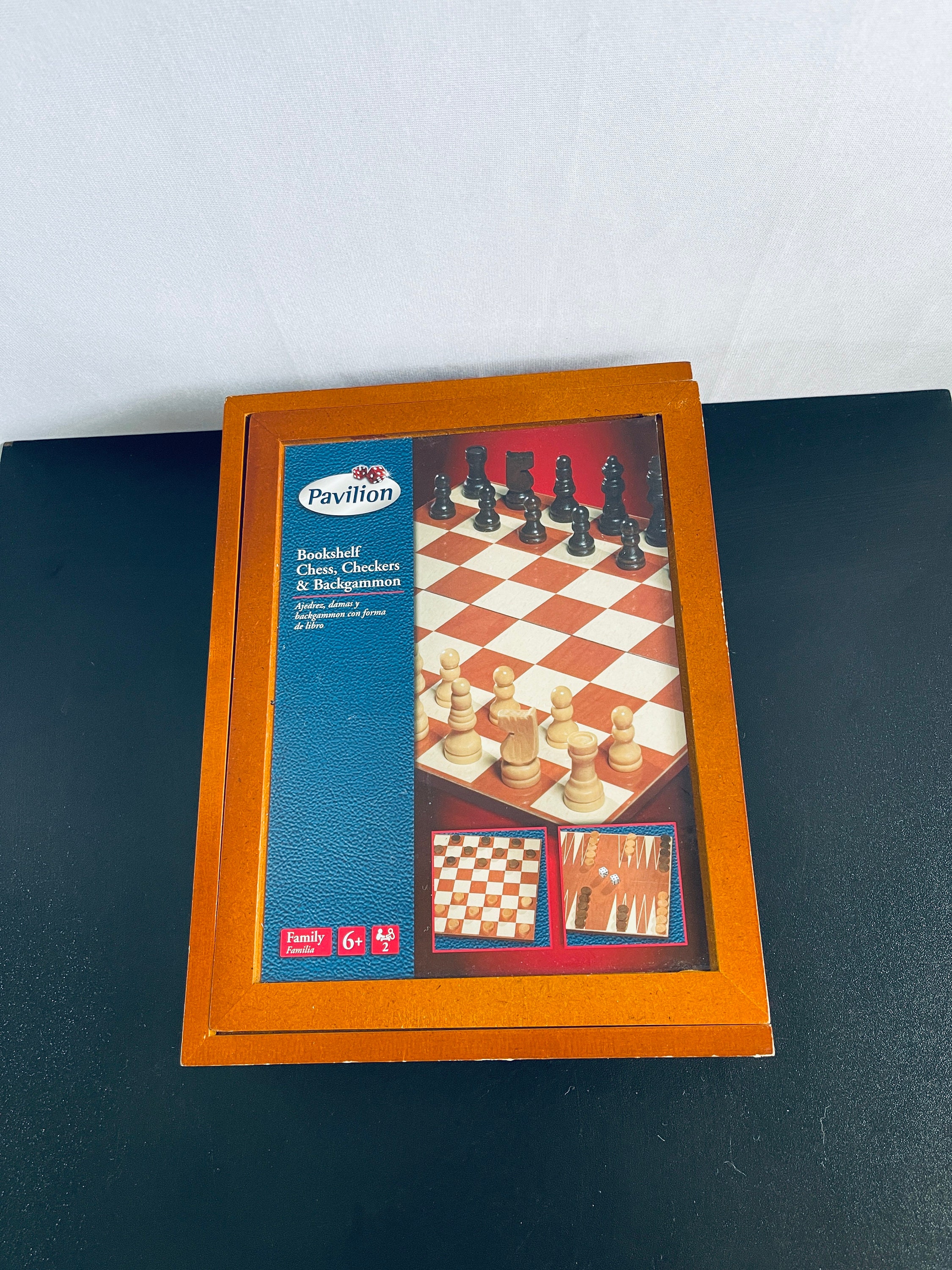 PAVILLION Bookshelf Chess Checkers and Backgammon Wooden Chess